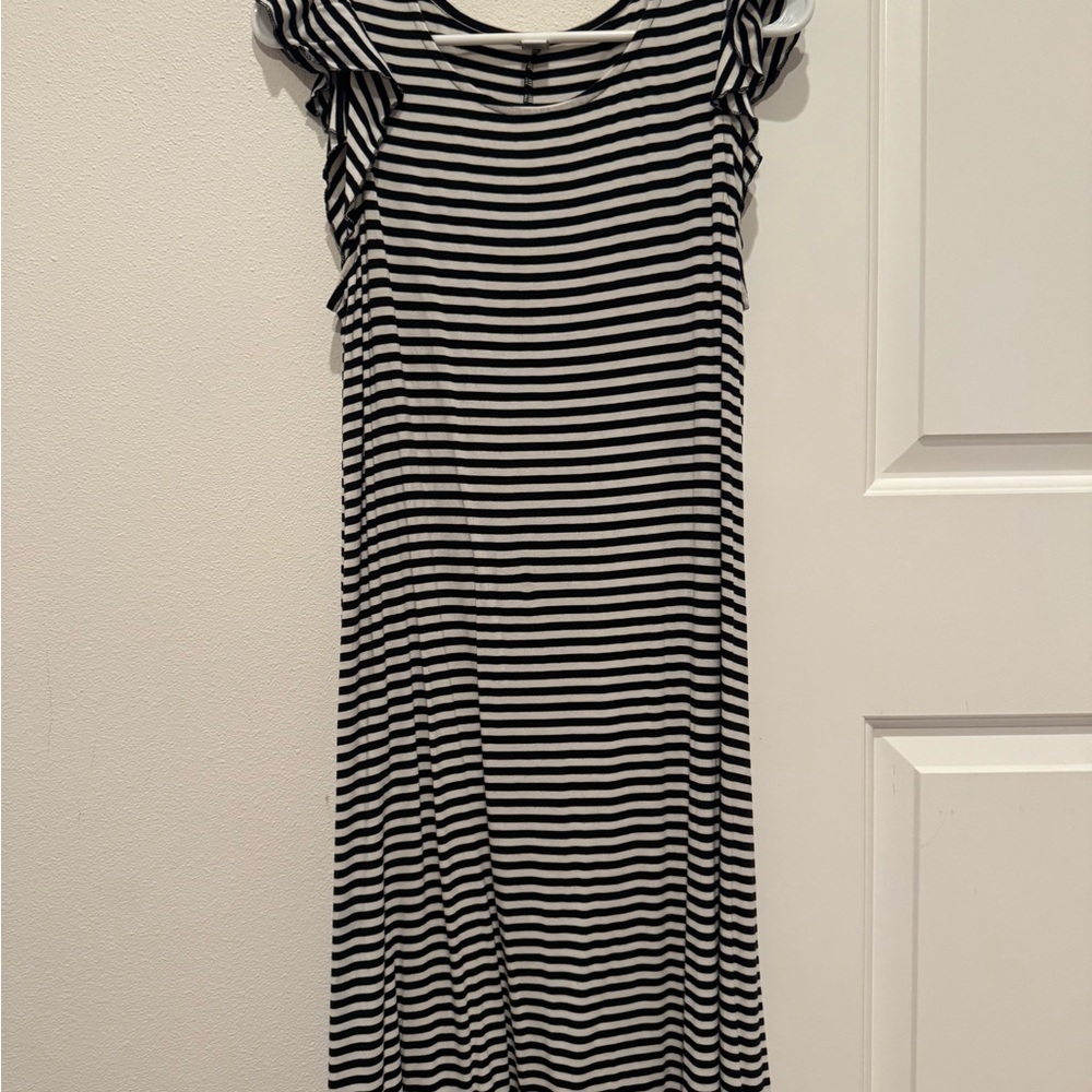 Old Navy Black White Striped Flutter Sleeve Dress Size L Stretch Casual